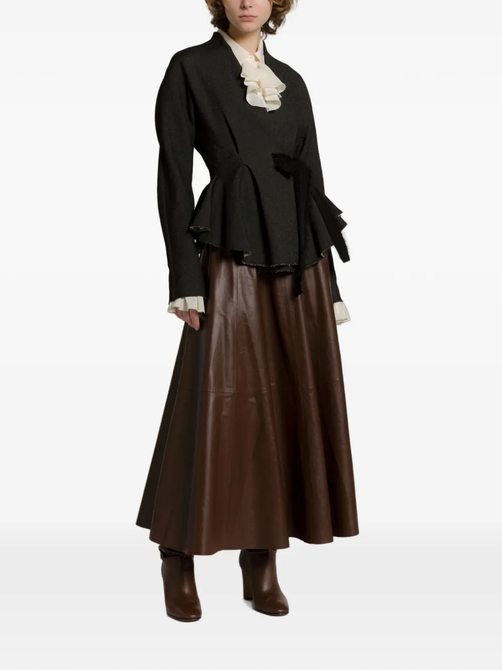 Alberta Ferretti Flared leren midi-rok Bruin