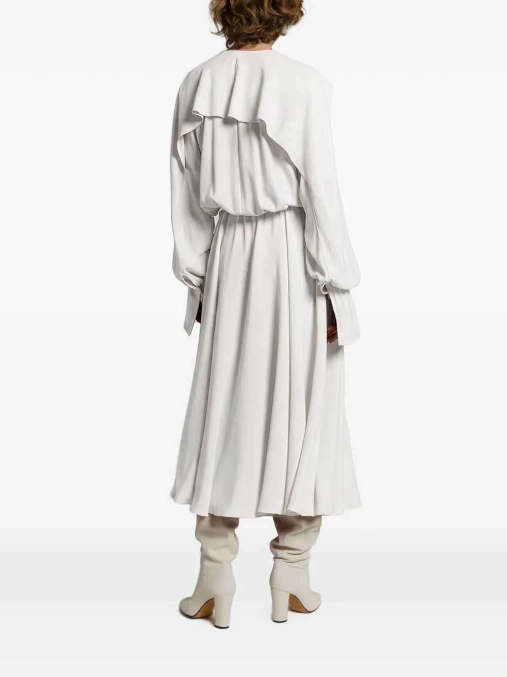 Alberta Ferretti Midi-jurk met ruches en ceintuur Wit