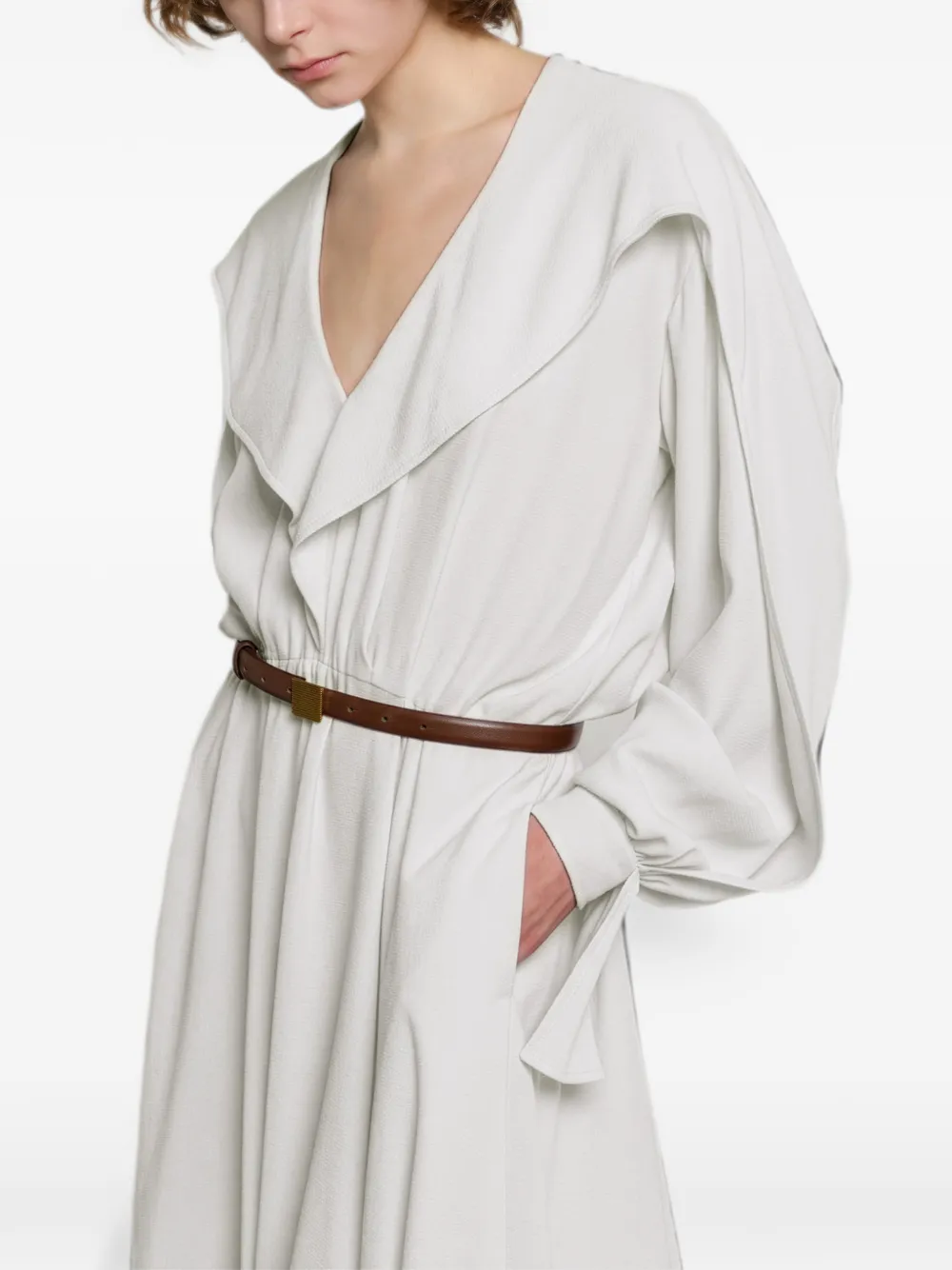 Alberta Ferretti Midi-jurk met ruches en ceintuur Wit