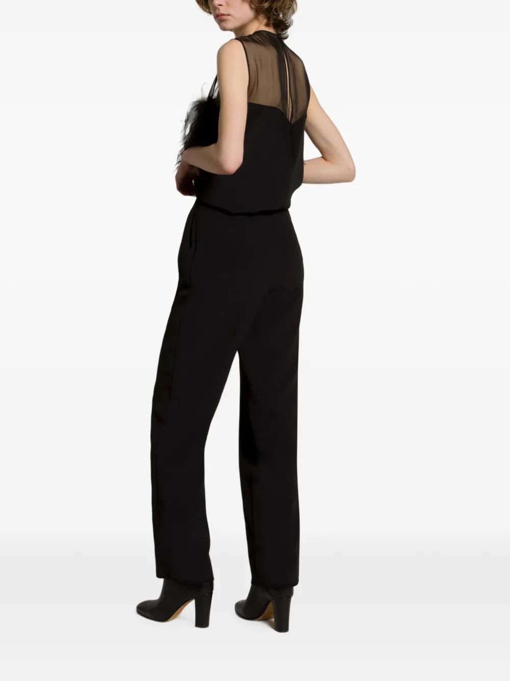 Alberta Ferretti Blouse met mesh vlak en veren Zwart