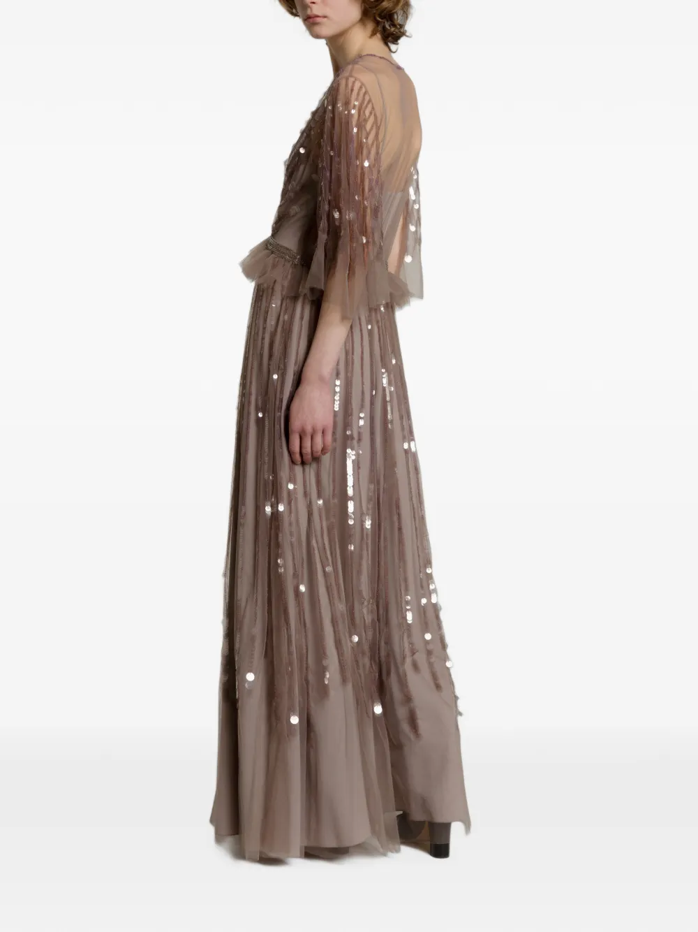 Alberta Ferretti Jurk verfraaid met pailletten Beige