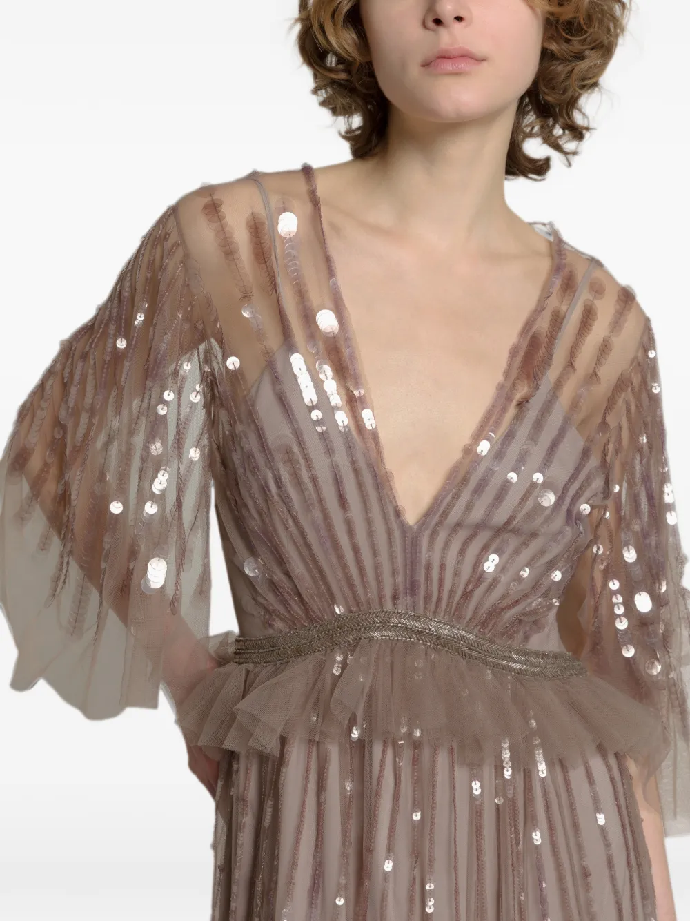 Alberta Ferretti Jurk verfraaid met pailletten Beige