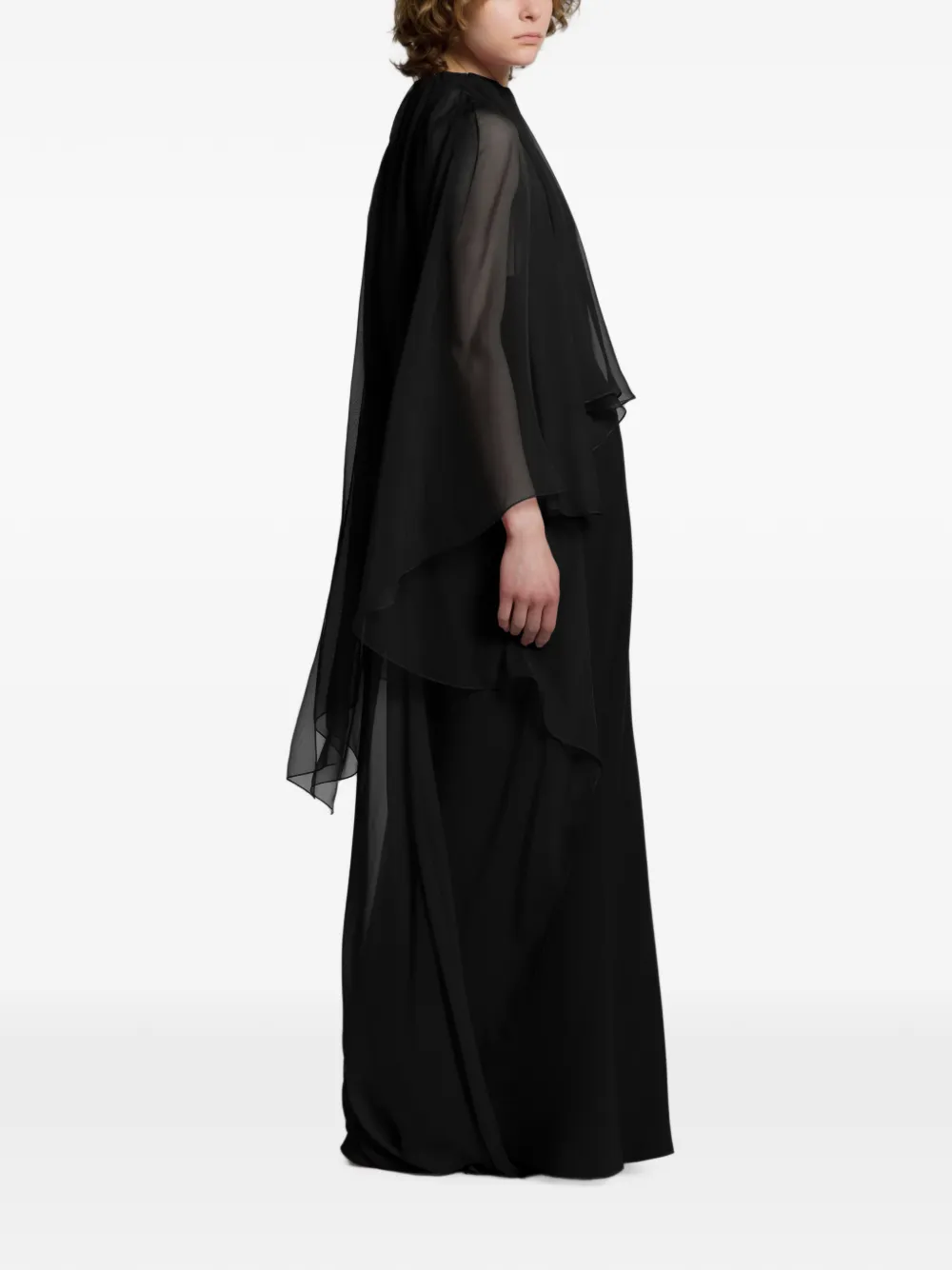 Alberta Ferretti Maxi-jurk met cape en hoge ronde hals Zwart