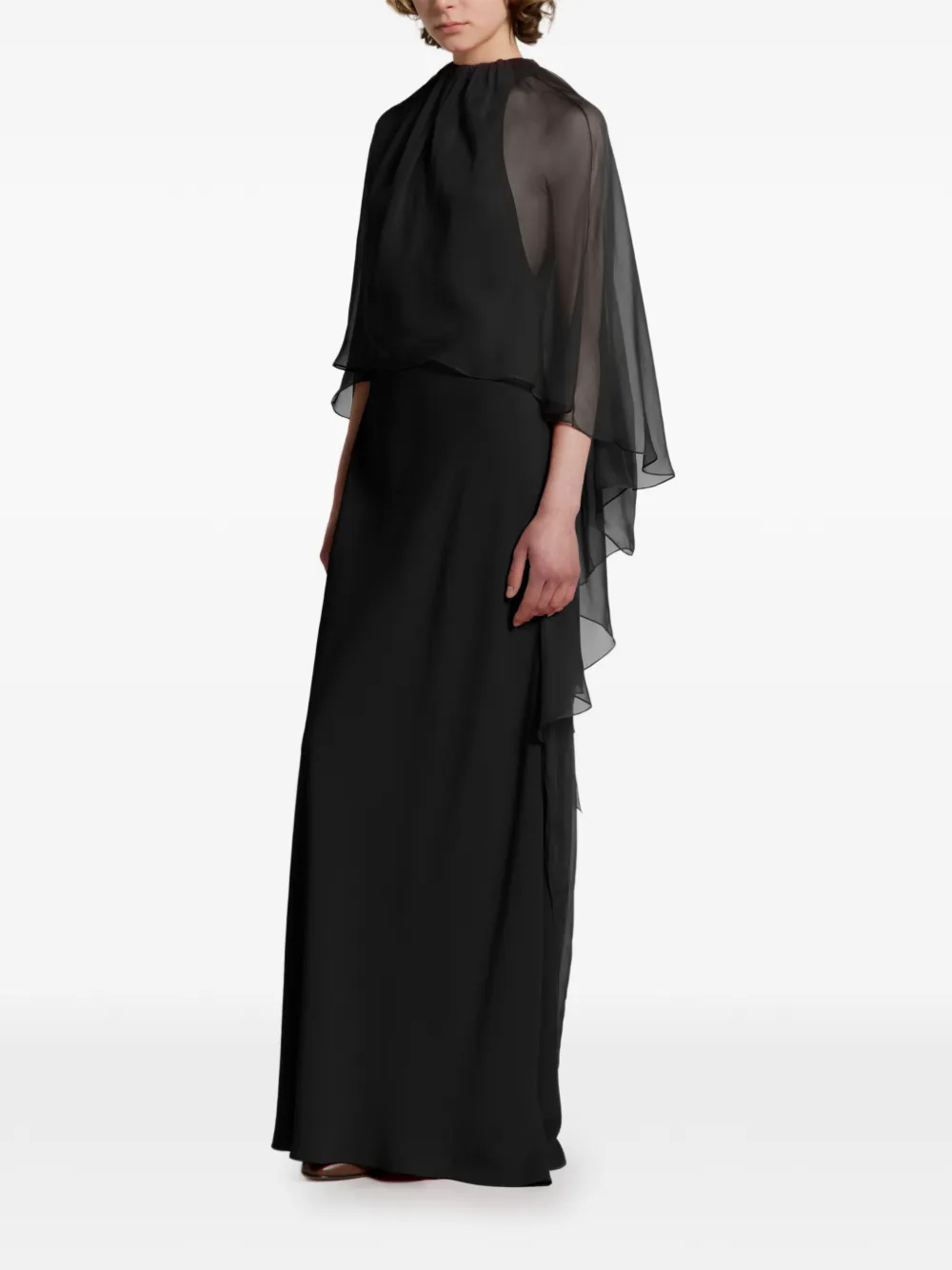 Alberta Ferretti Maxi-jurk met cape en hoge ronde hals Zwart