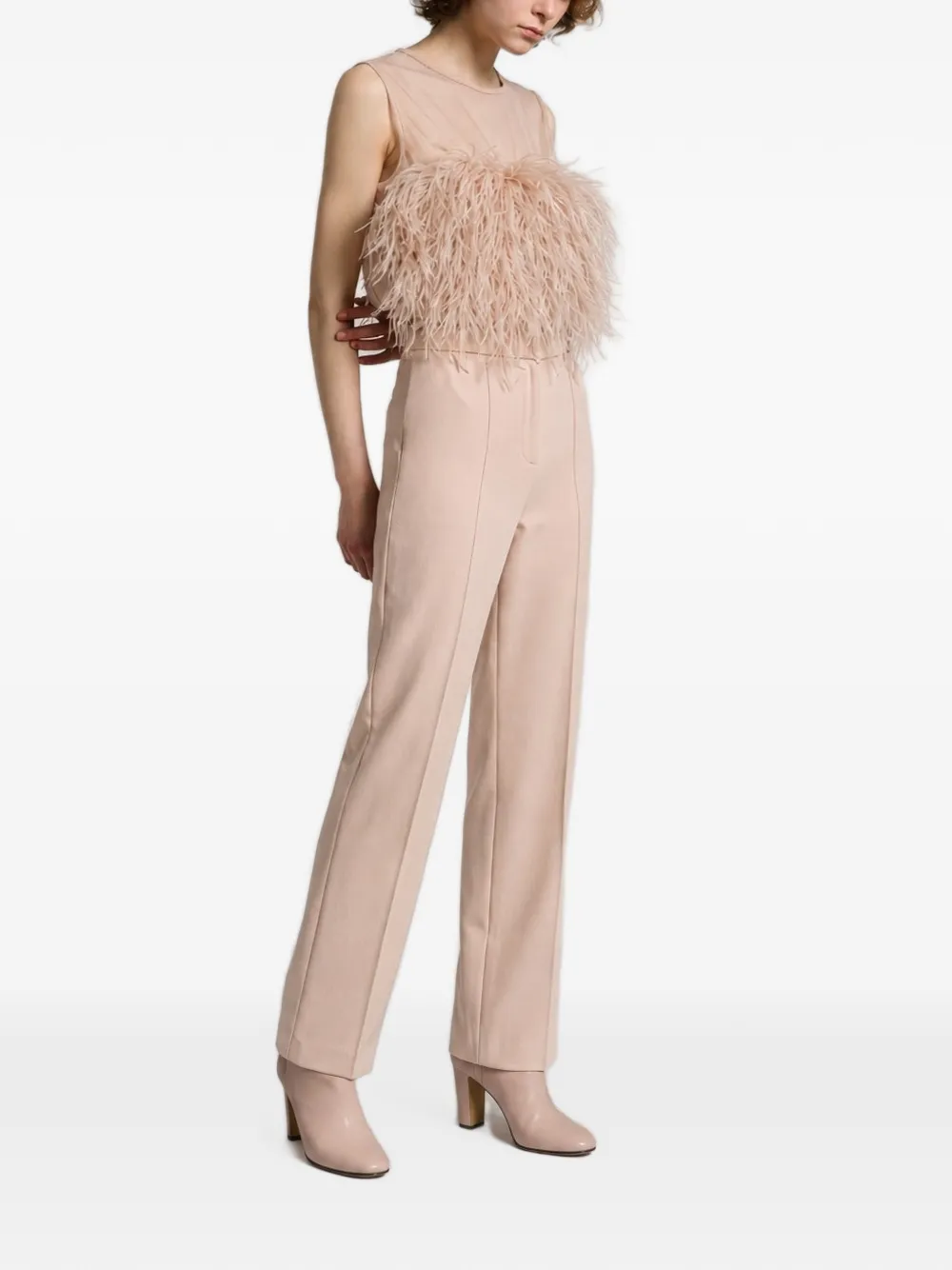 Alberta Ferretti Blouse met doorzichtig vlak en veren Roze
