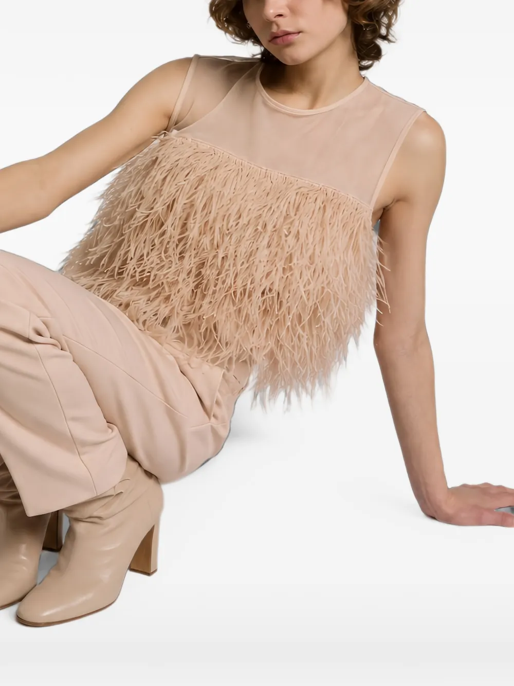 Alberta Ferretti Blouse met doorzichtig vlak en veren Roze