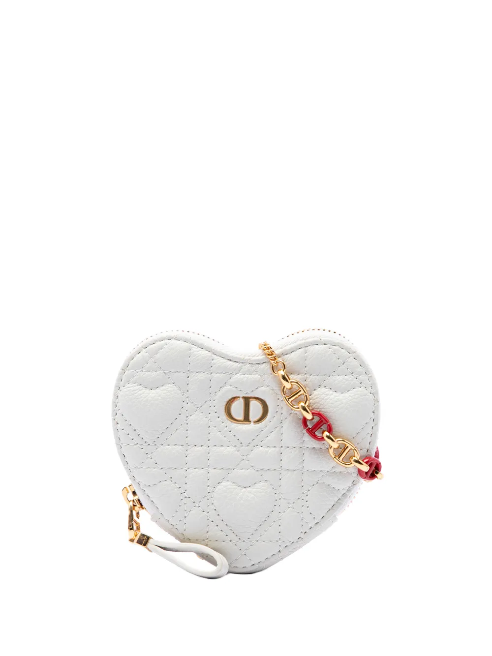 Christian Dior Pre-Owned Borsa a tracolla DiorAmour Caro Heart Pouch in pelle di vitello con motivo Cannage e catena 2021 - Bianco