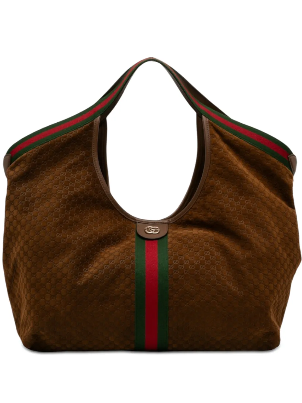 Gucci Pre-Owned Borsa tote Giglio grande in pelle scamosciata GG 2016-2026 - Marrone