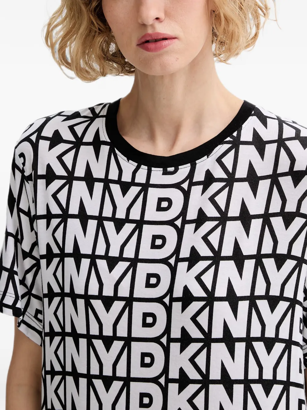 DKNY Nachtjapon met korte mouwen en logo-print Wit