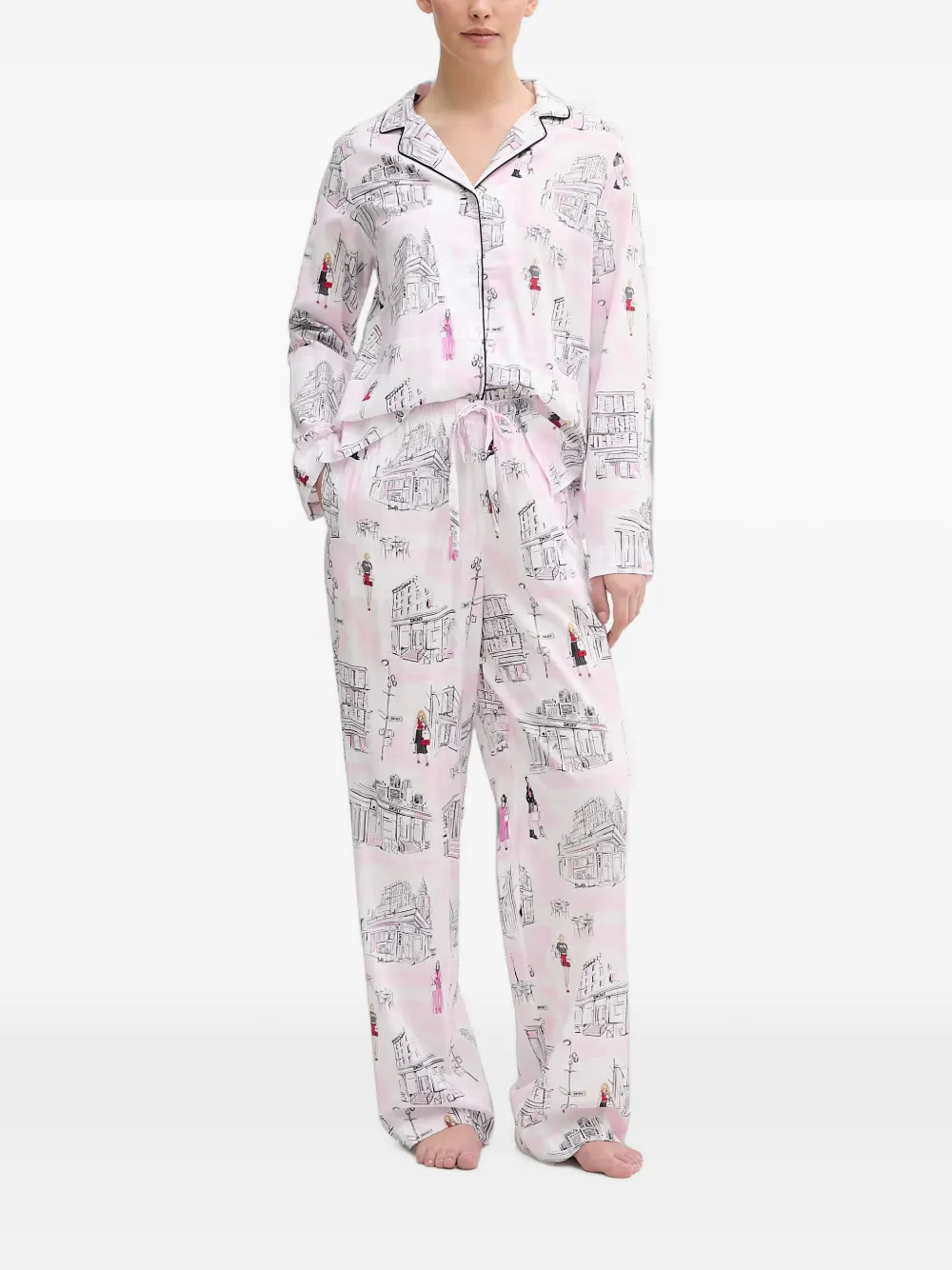 DKNY illustration-print piped-trim pajama set - Weiß