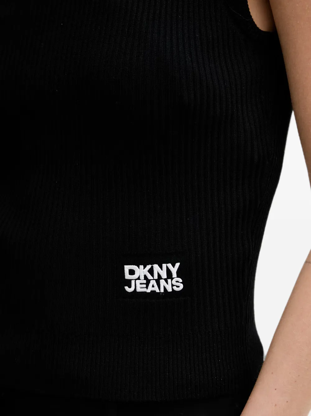 DKNY Ribgebreide top met logo-patch Zwart
