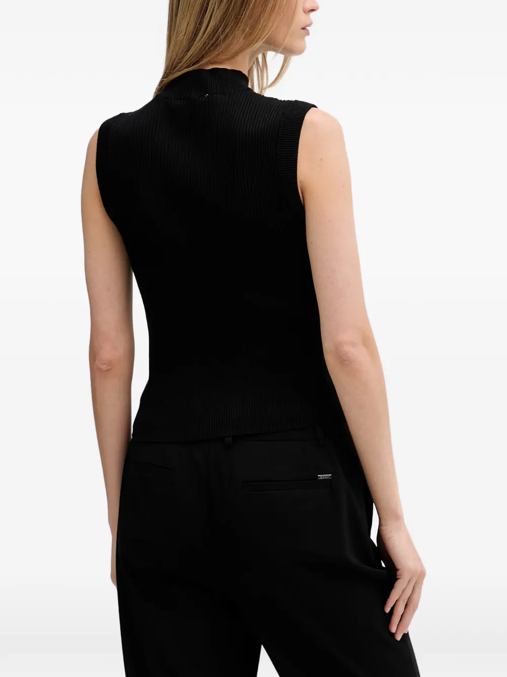 DKNY Ribgebreide top met logo-patch Zwart