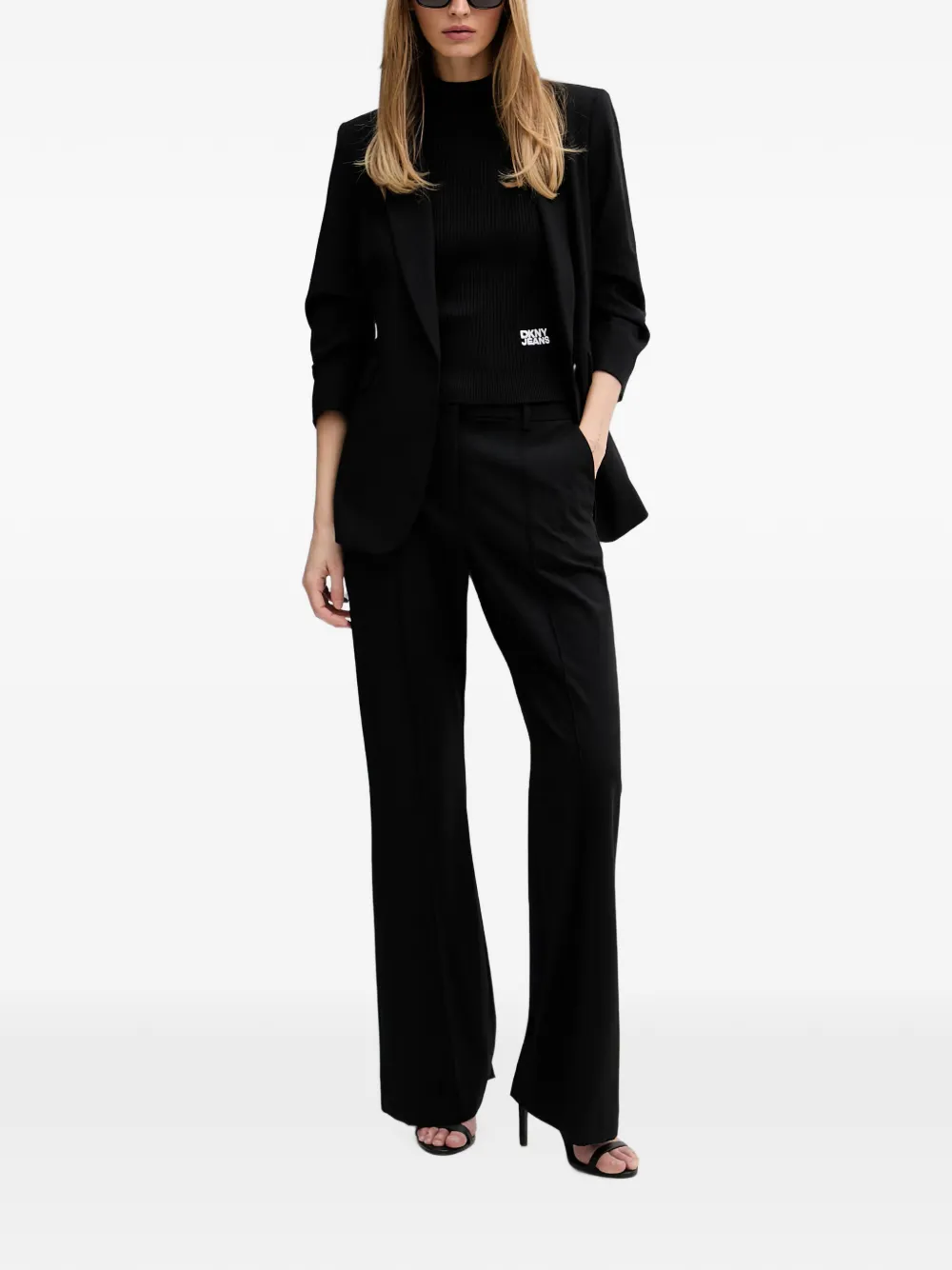DKNY Ribgebreide top met logo-patch Zwart