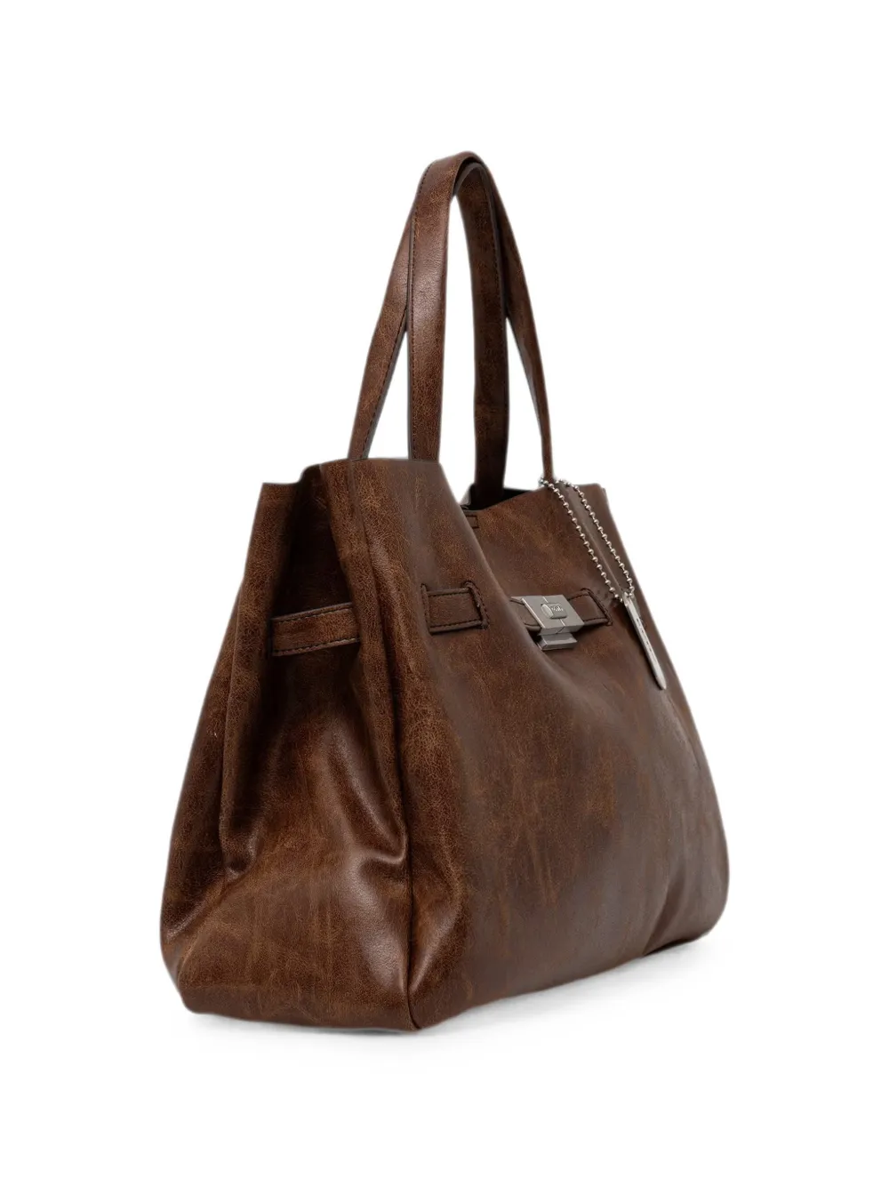 DKNY Bryar shopper met logo-label en draaislot Bruin