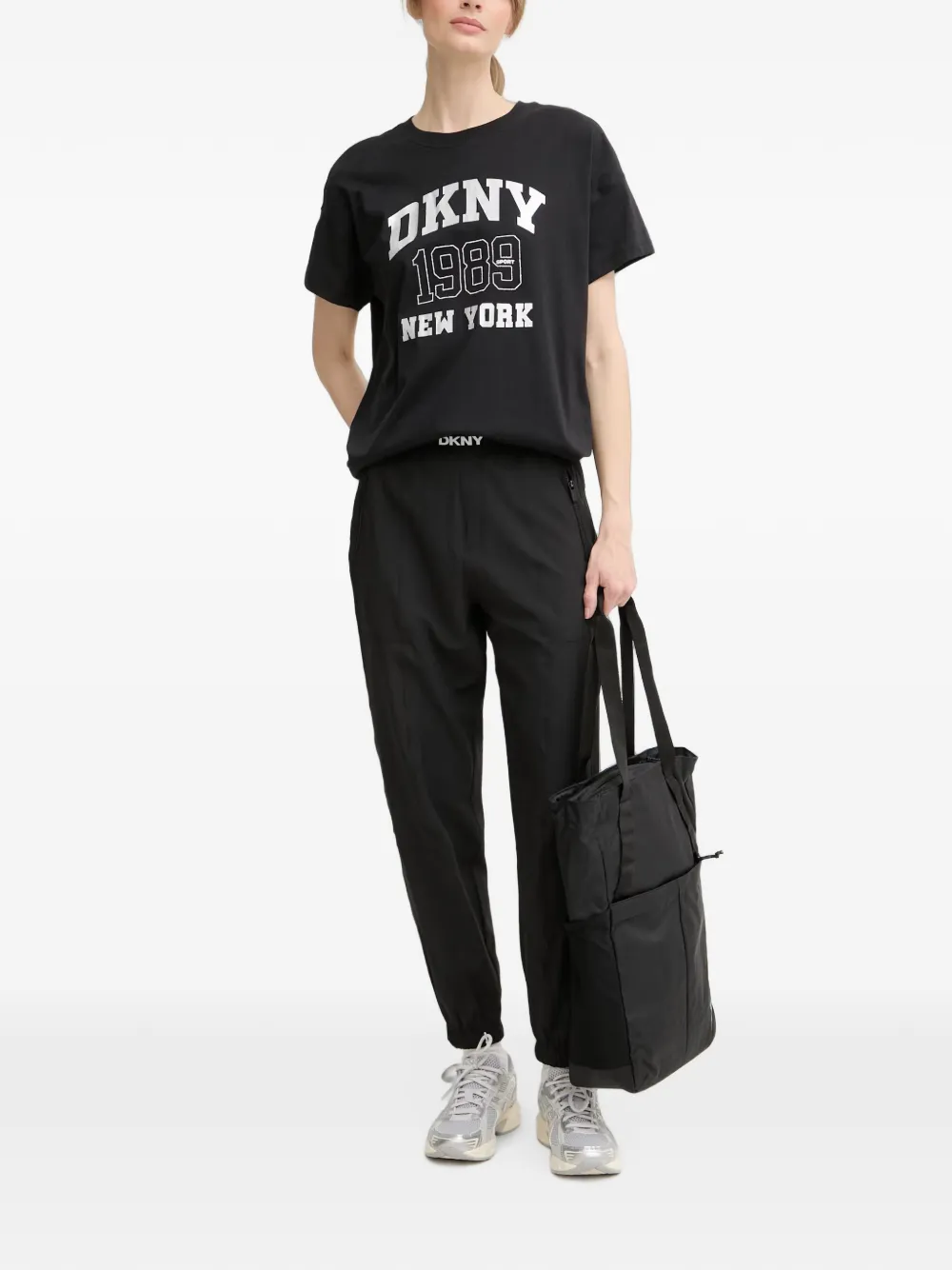 DKNY Trainingsbroek met elastische manchetten en logoband Zwart