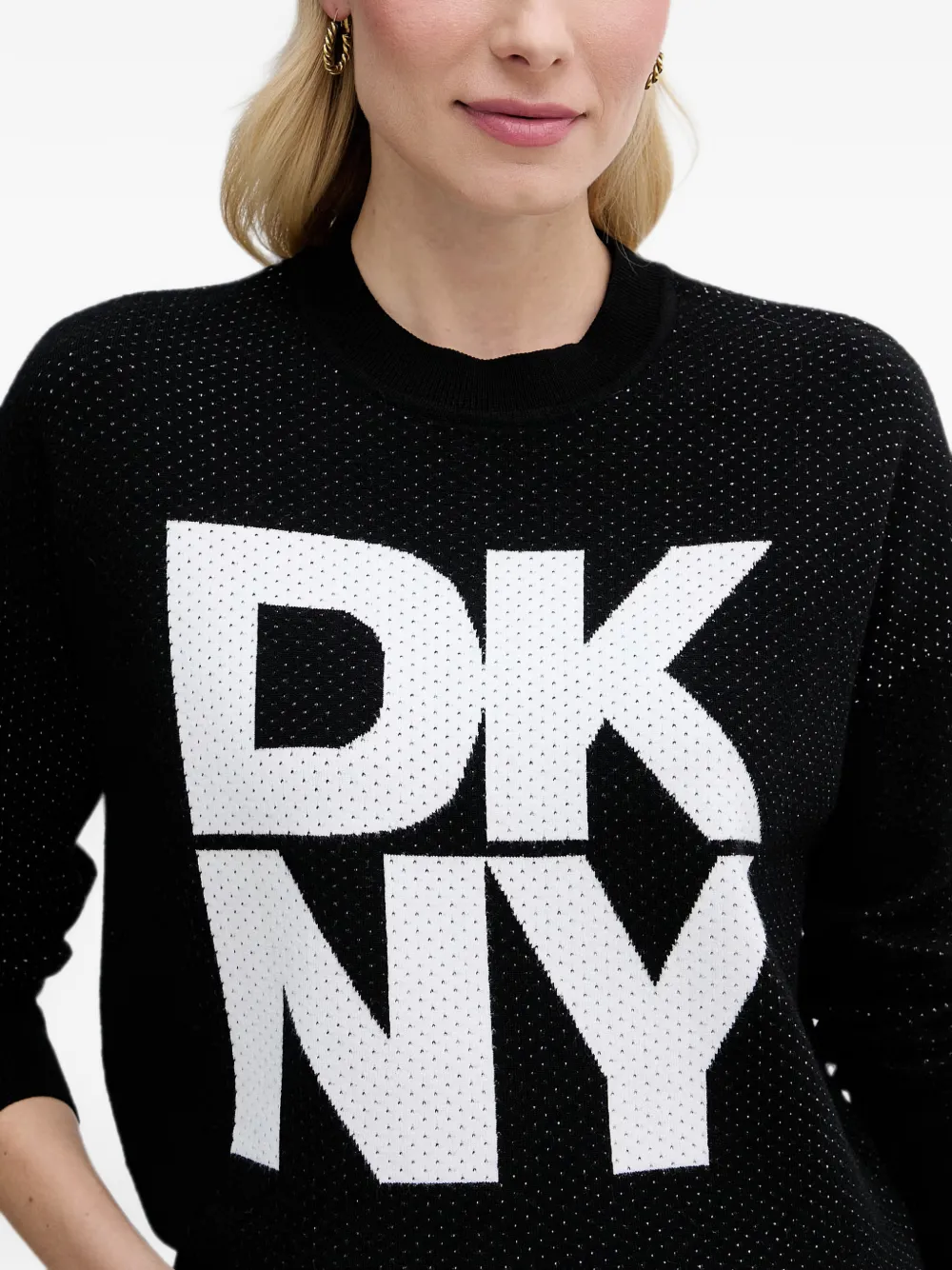 DKNY Sweater met ronde hals en verfraaid met logo Zwart