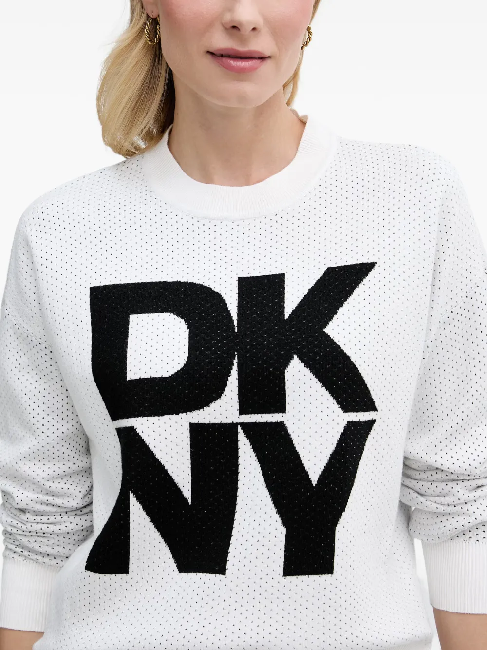 DKNY Gebreide trui met geperforeerd logo Wit