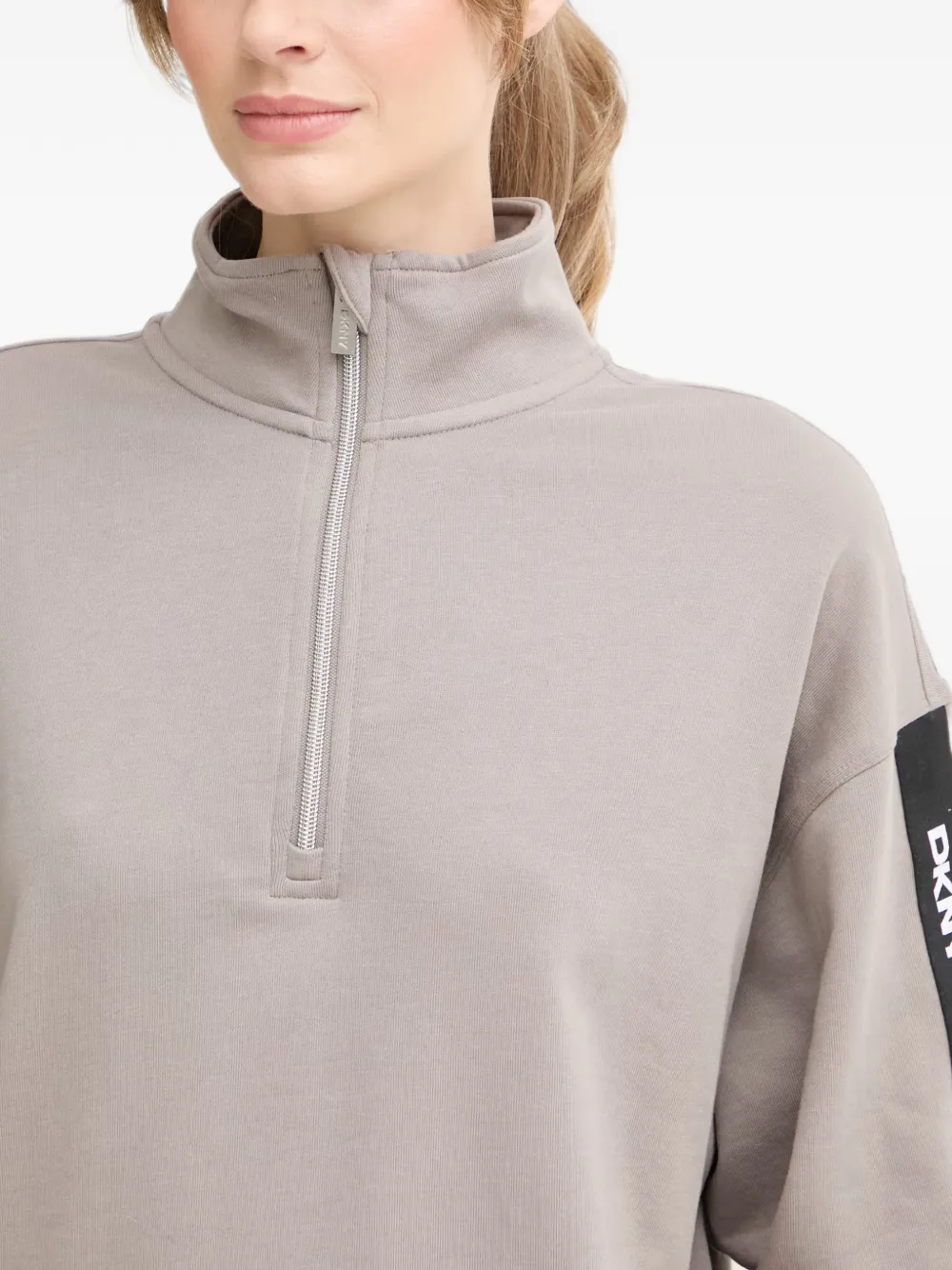 DKNY Sweater met logoband en kwart rits Beige