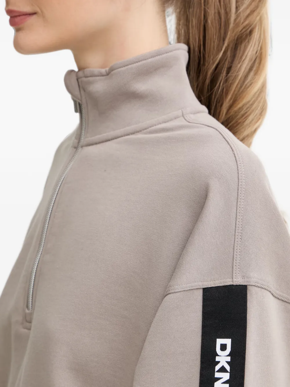 DKNY Sweater met logoband en kwart rits Beige