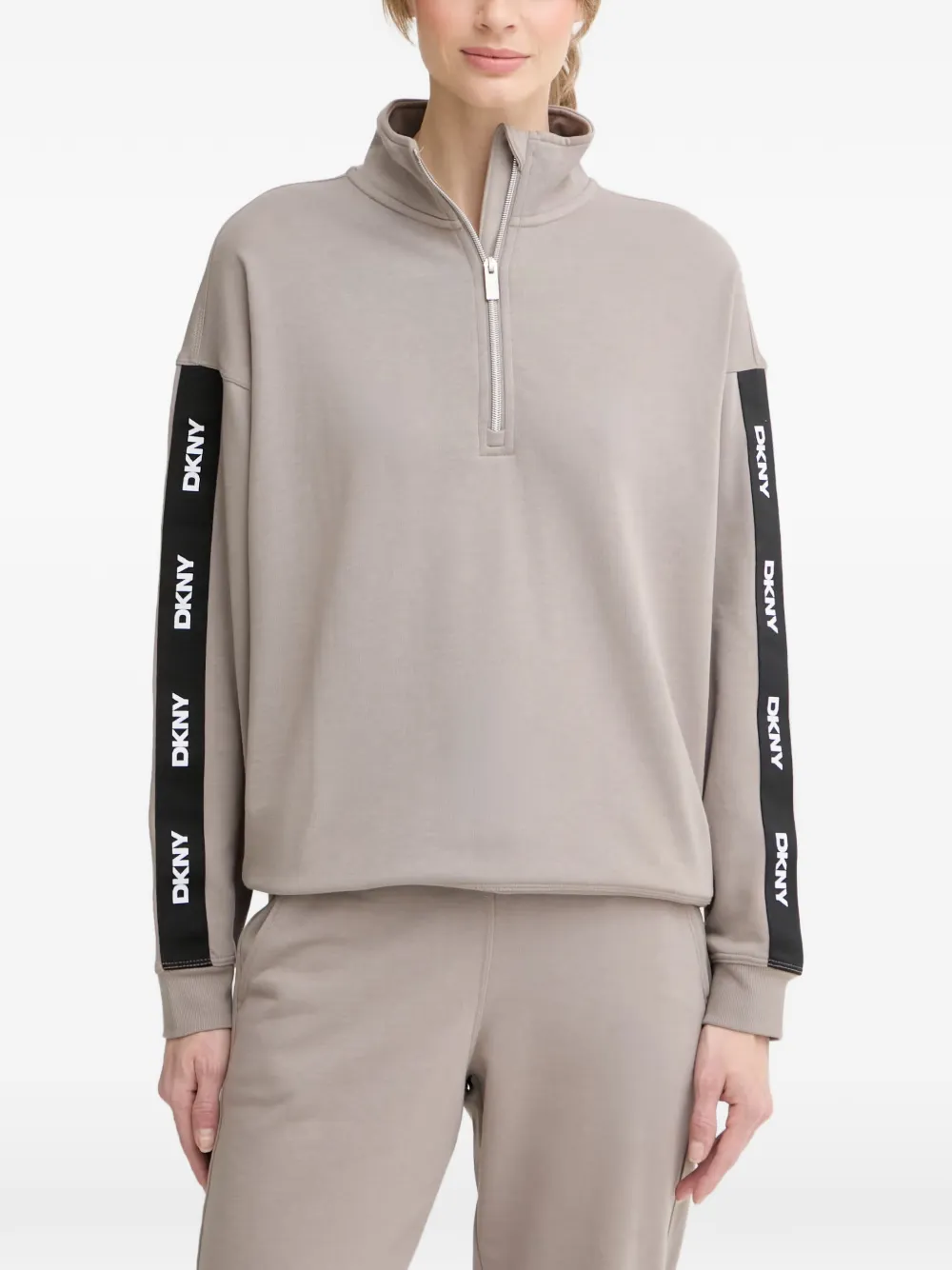 DKNY logo-tape quarter-zip sweatshirt - Toni neutri