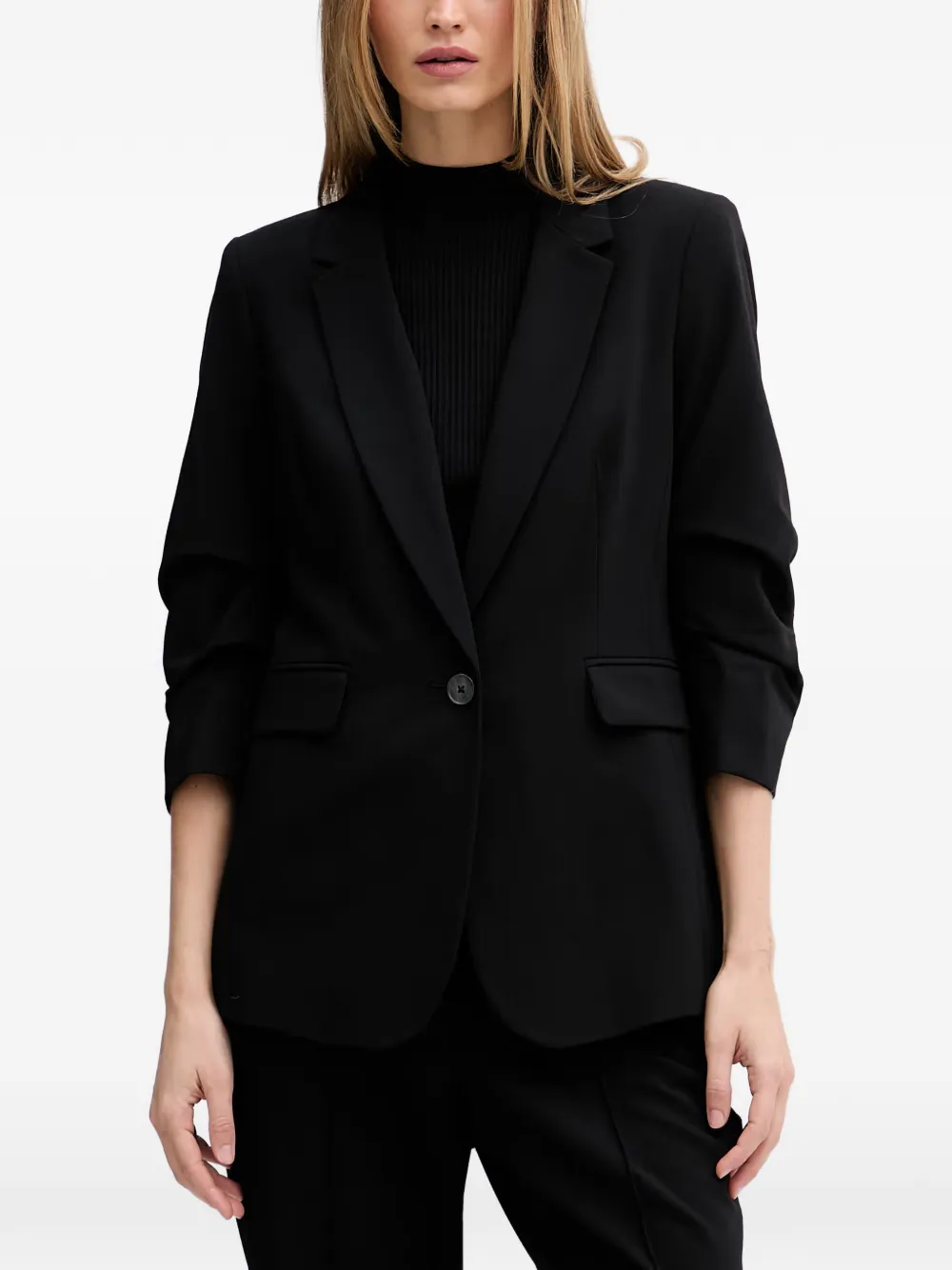 Dkny Single-breasted Ruched-sleeve Blazer In Black