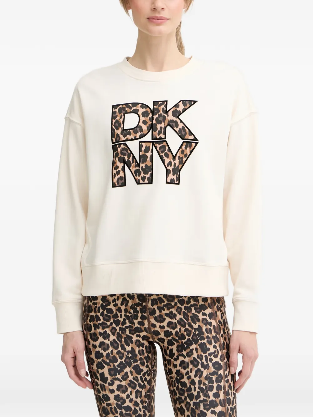 DKNY leopard-print logo-patch sweatshirt - Toni neutri
