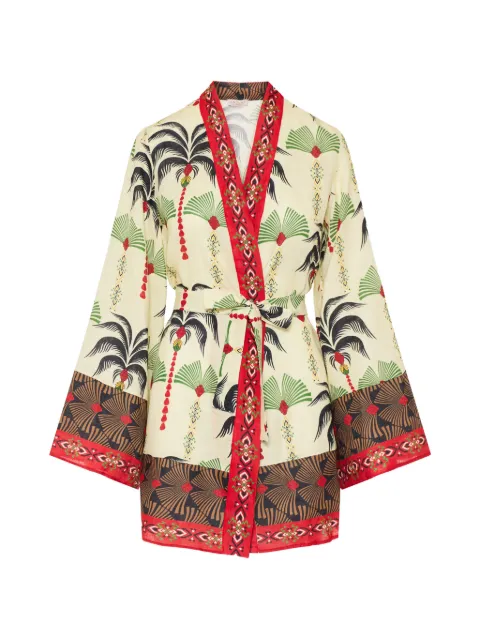 Anjuna palm-print  linen kimono