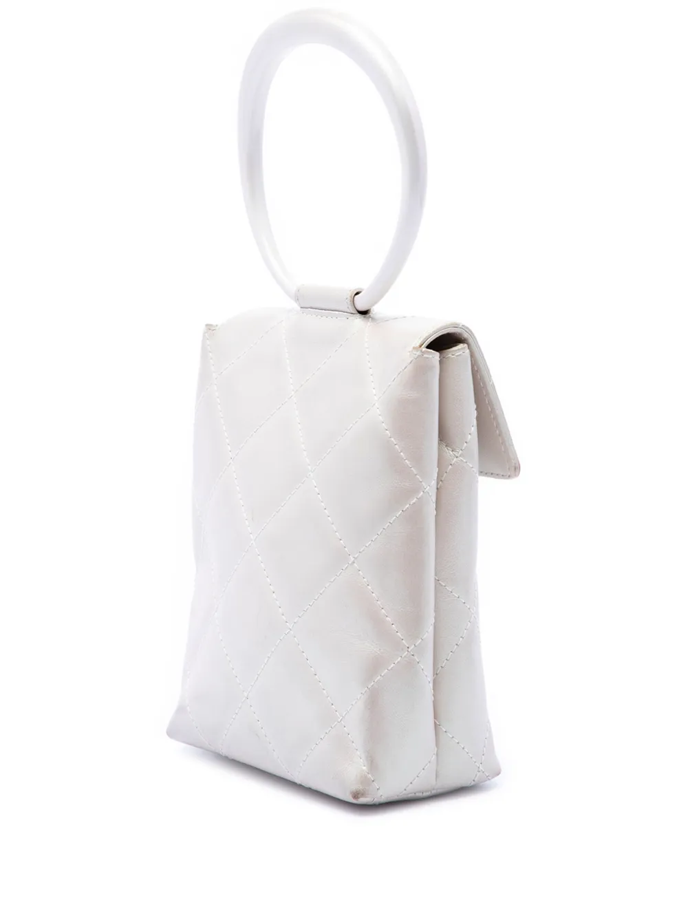  Chanel Pre-owned 2000-2002 Cc Bicolor Quilted Iridescent Lambskin Ring Handle Bag Handbag - Tons Neutres 