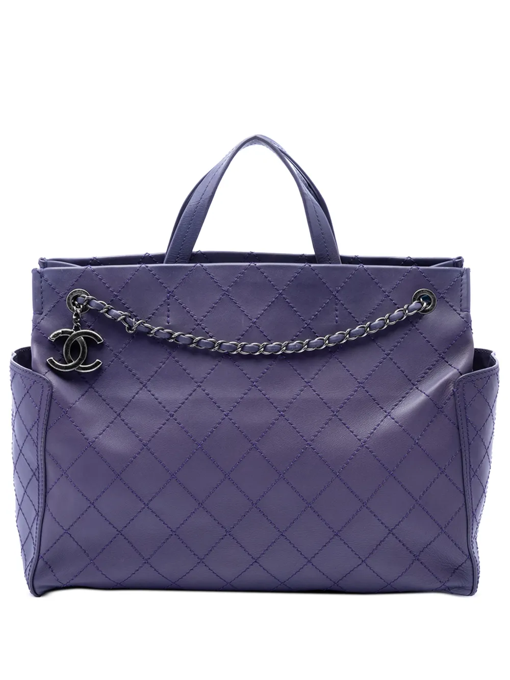 CHANEL Pre-Owned Borsa tote CC grande in pelle di vitello trapuntata con tasca 2014-2015 - Viola