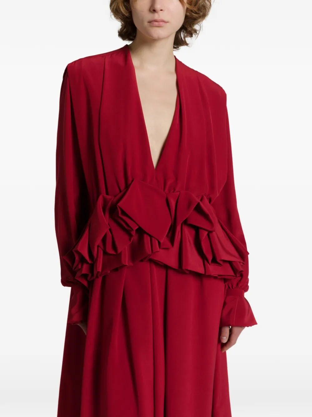 Alberta Ferretti Midi-jurk met V-hals Rood