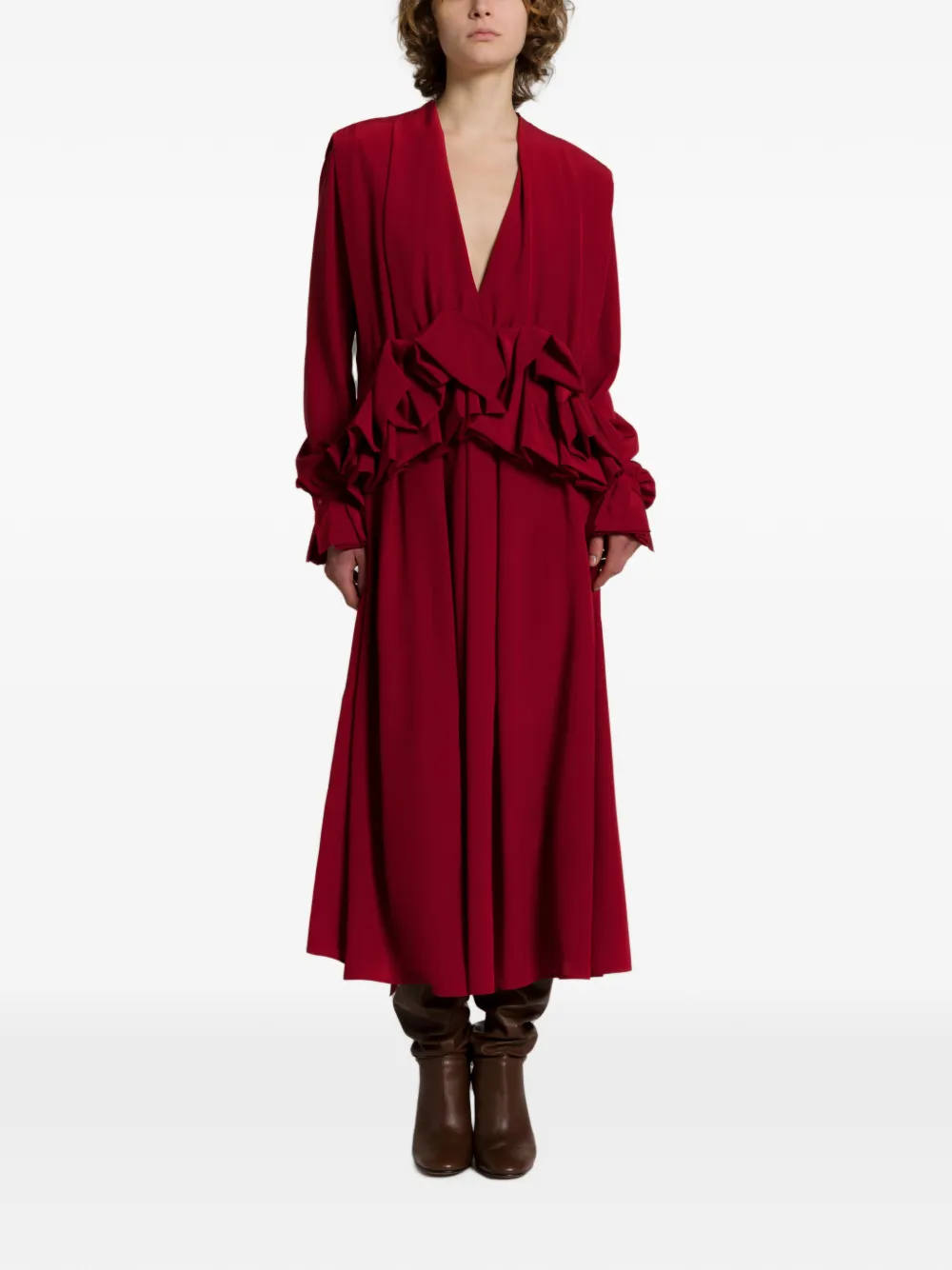 Alberta Ferretti Midi-jurk met V-hals Rood