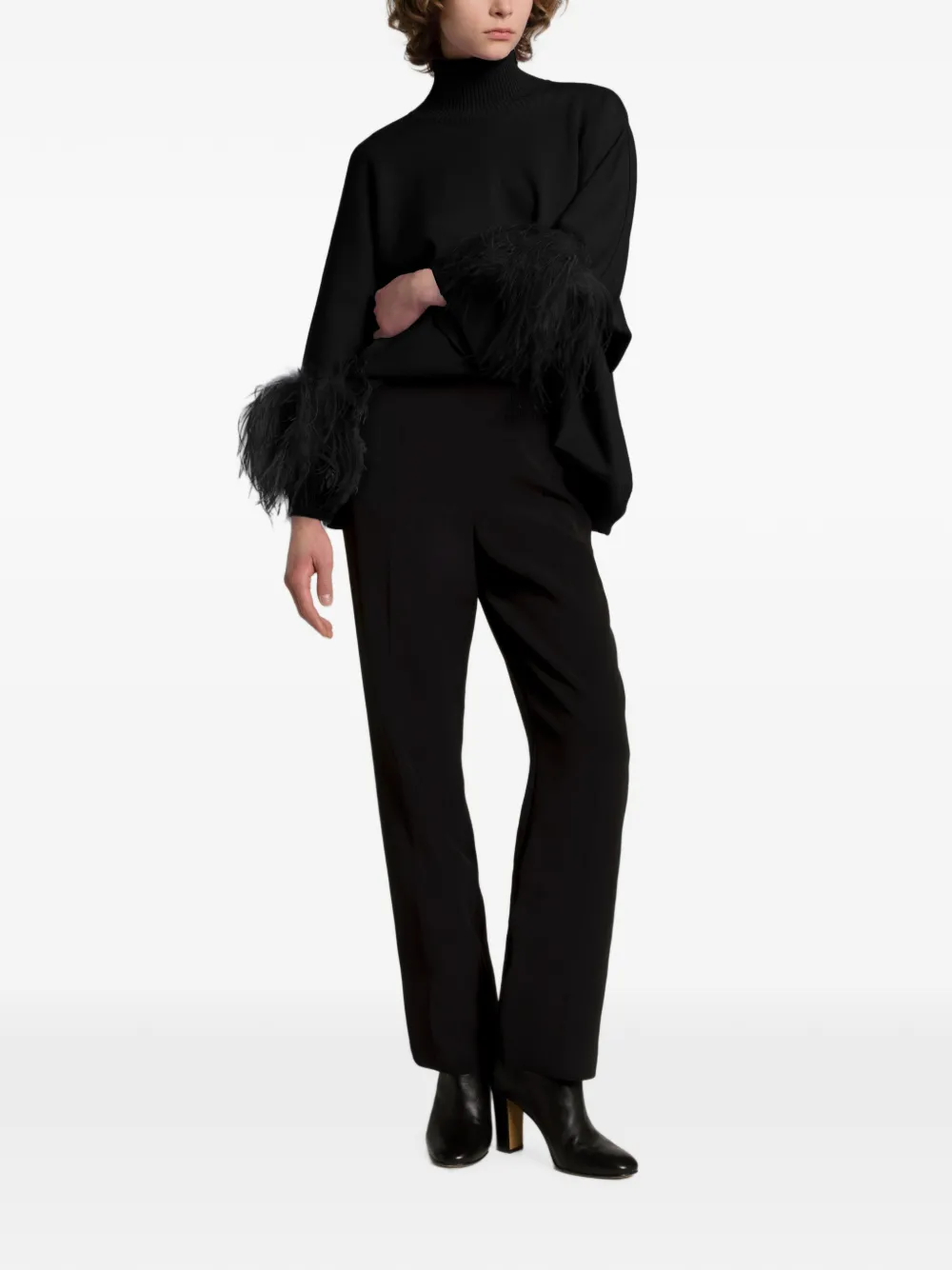 Alberta Ferretti Coltrui met veren-detail Zwart