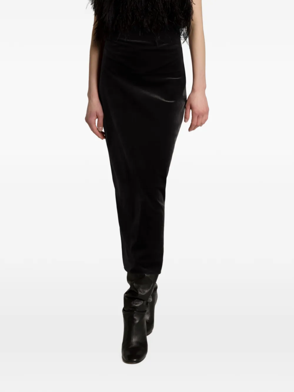 Alberta Ferretti Fluwelen midi-rok met ruches Zwart