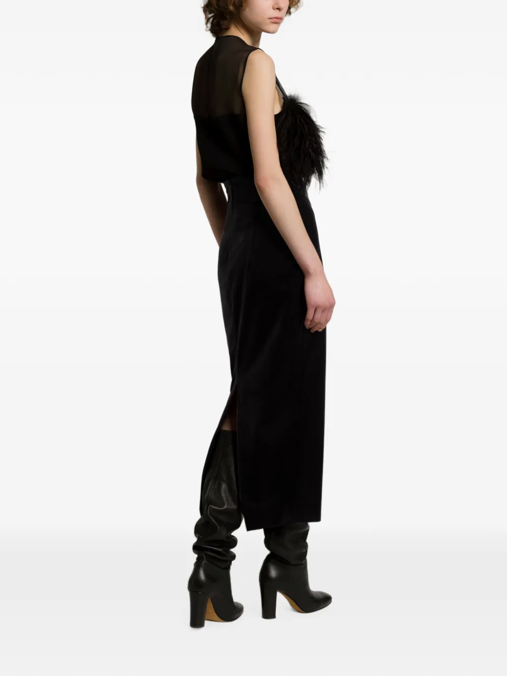 Alberta Ferretti Fluwelen midi-rok met ruches Zwart