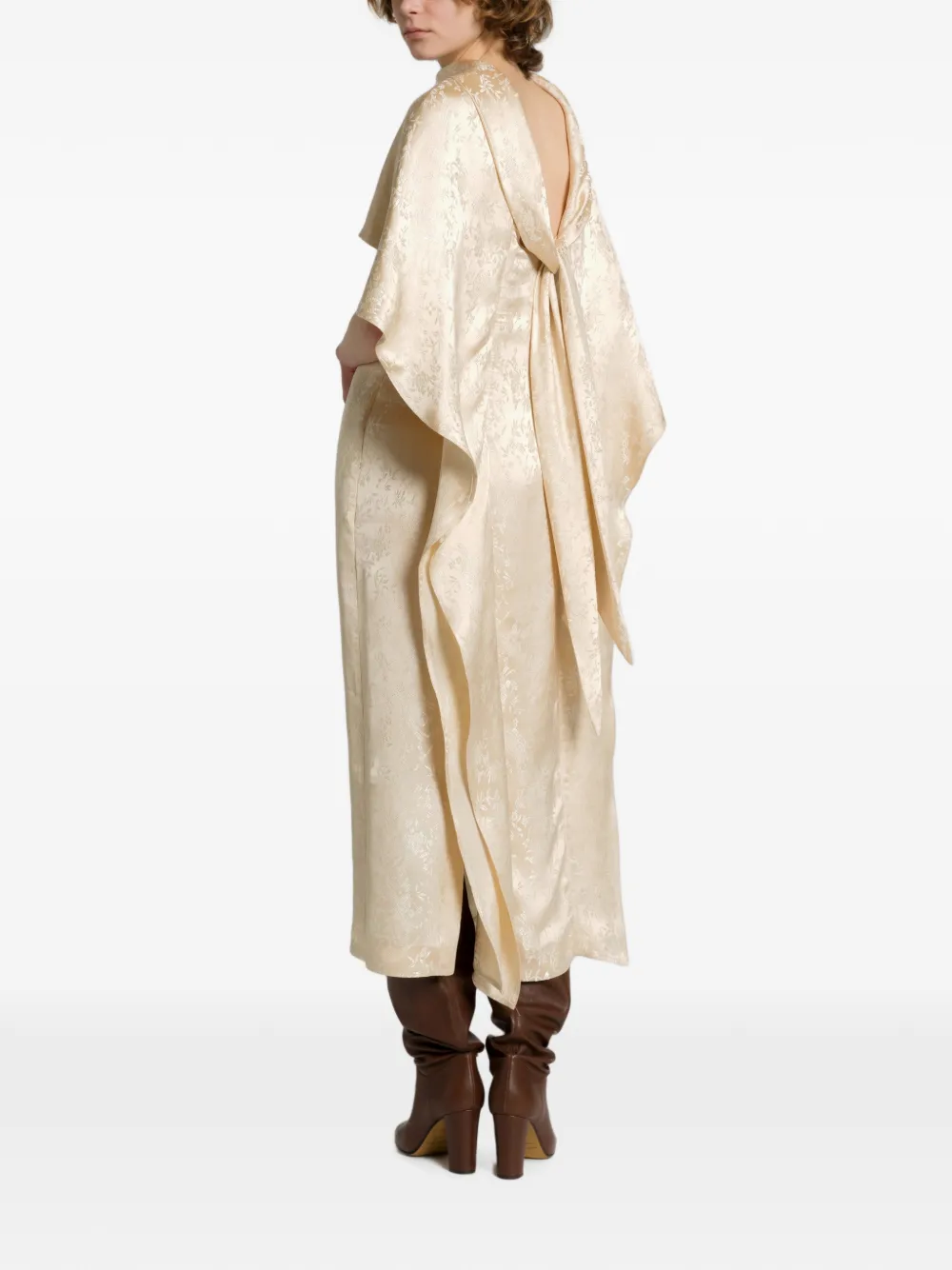 Alberta Ferretti Midi-jurk met bloemen-jacquard en cape Beige