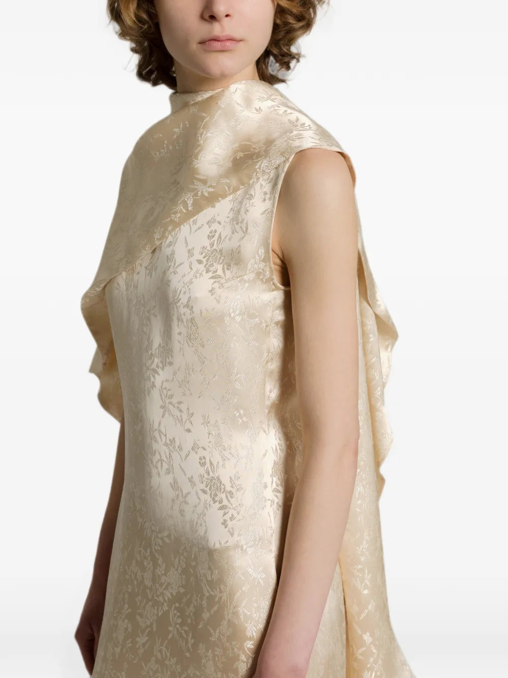 Alberta Ferretti Midi-jurk met bloemen-jacquard en cape Beige