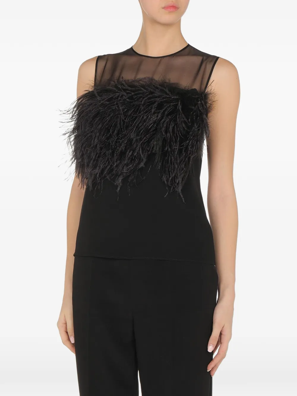 Alberta Ferretti Blouse met mesh vlak en veren afwerking Wit