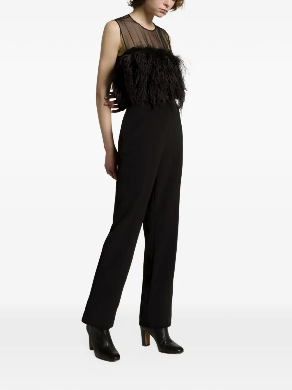 Alberta Ferretti Blouse met mesh vlak en veren afwerking Wit