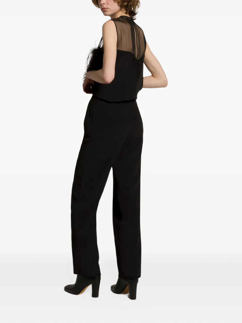Alberta Ferretti Blouse met mesh vlak en veren afwerking Wit