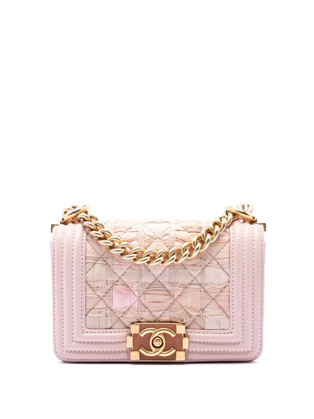 CHANEL Pre-Owned Borsa a tracolla Boy Flap mini in pelle di agnello trapuntata e tweed 2016-2017 - Rosa