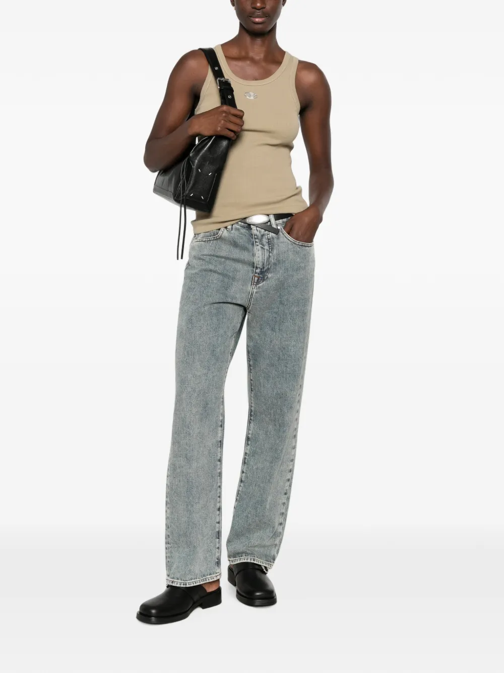 Diesel Oval-D ribgebreide tanktop Beige