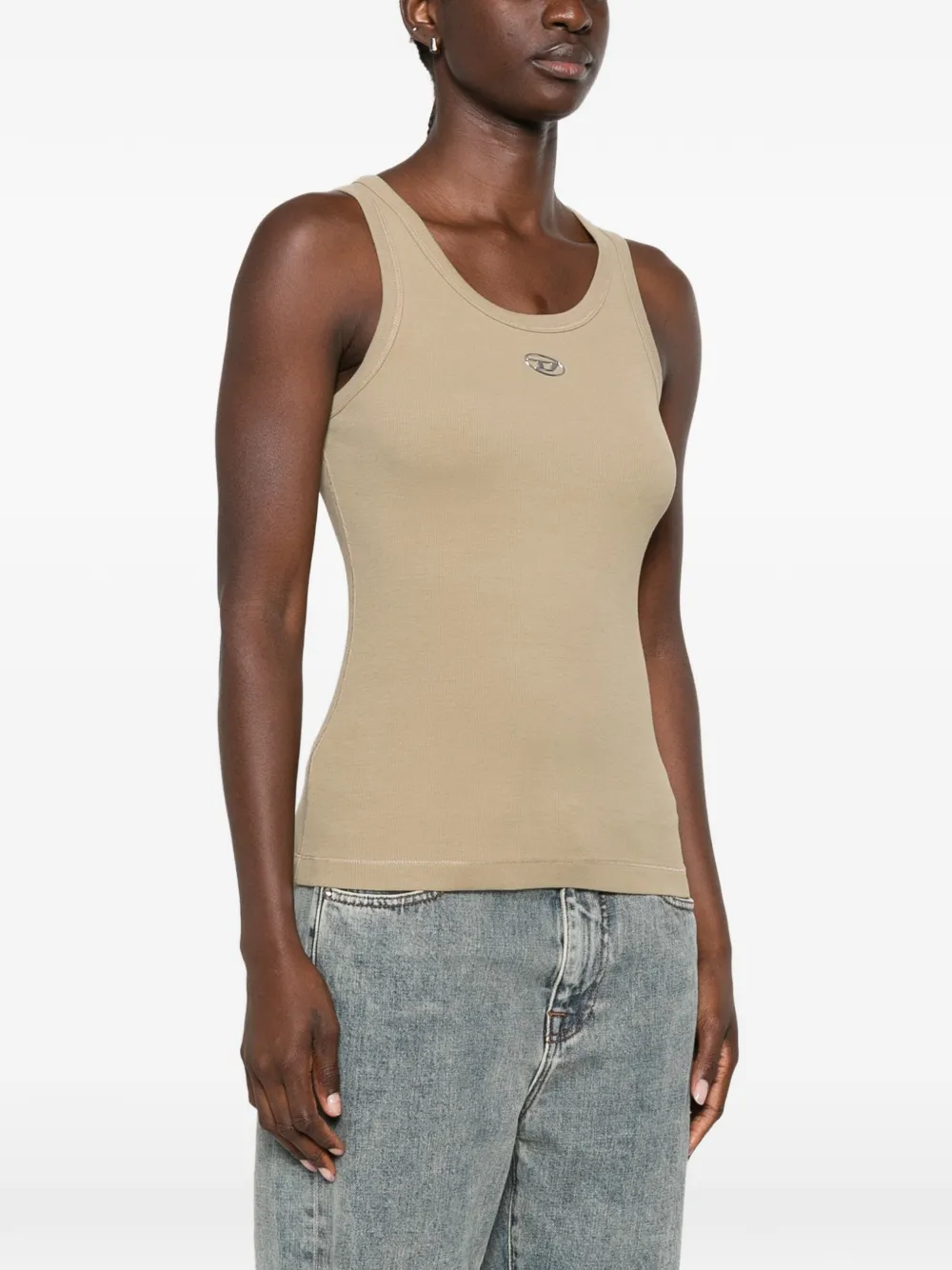 Diesel Oval-D ribgebreide tanktop Beige