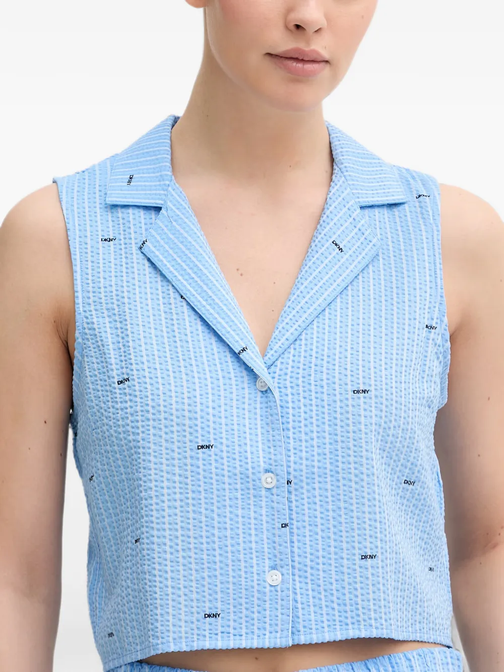 DKNY logoprint seersucker pyjama Blauw