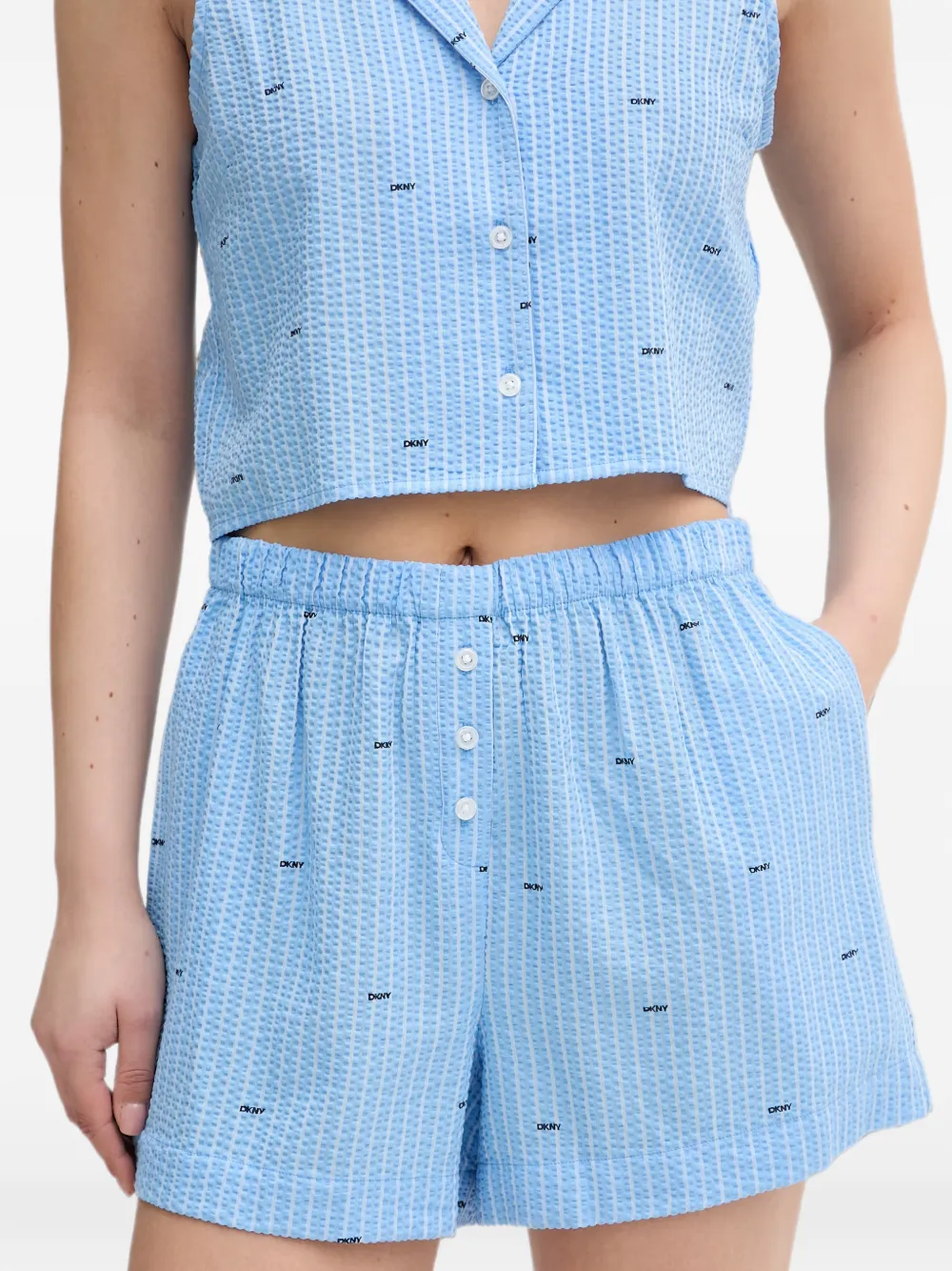 DKNY logoprint seersucker pyjama Blauw