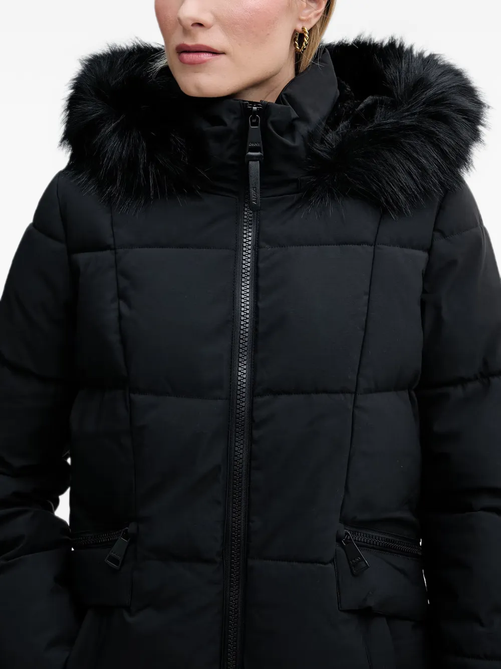 DKNY Jas met afwerking van imitatiebont en capuchon Zwart