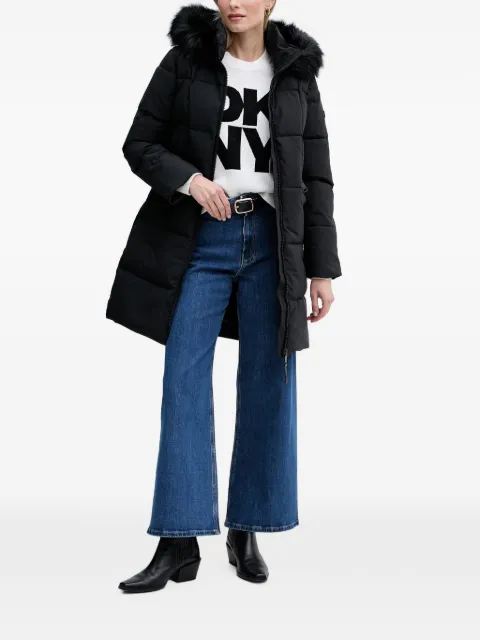 DKNY faux-fur-trim hooded coat