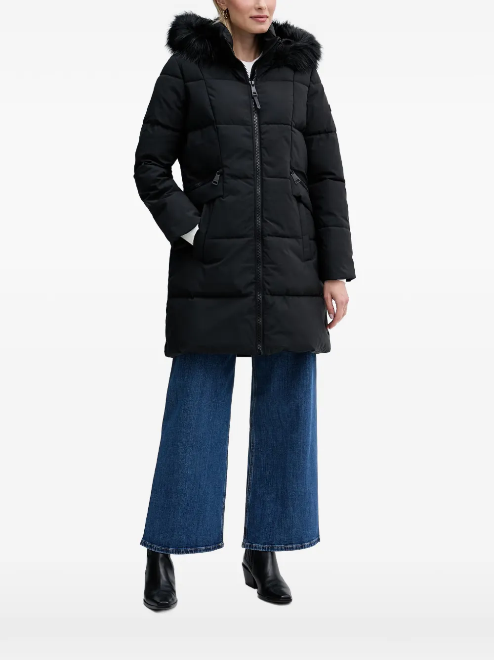DKNY Jas met afwerking van imitatiebont en capuchon Zwart