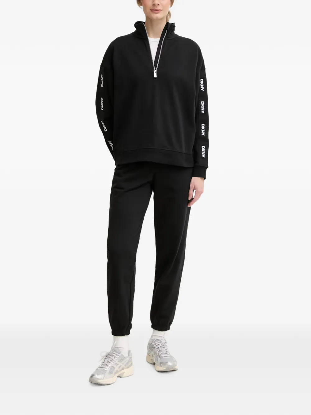 DKNY Sweater met logoband en kwartrits Zwart