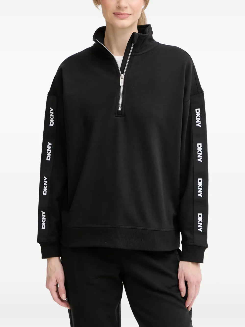 DKNY logo-tape quarter-zip sweatshirt - Schwarz