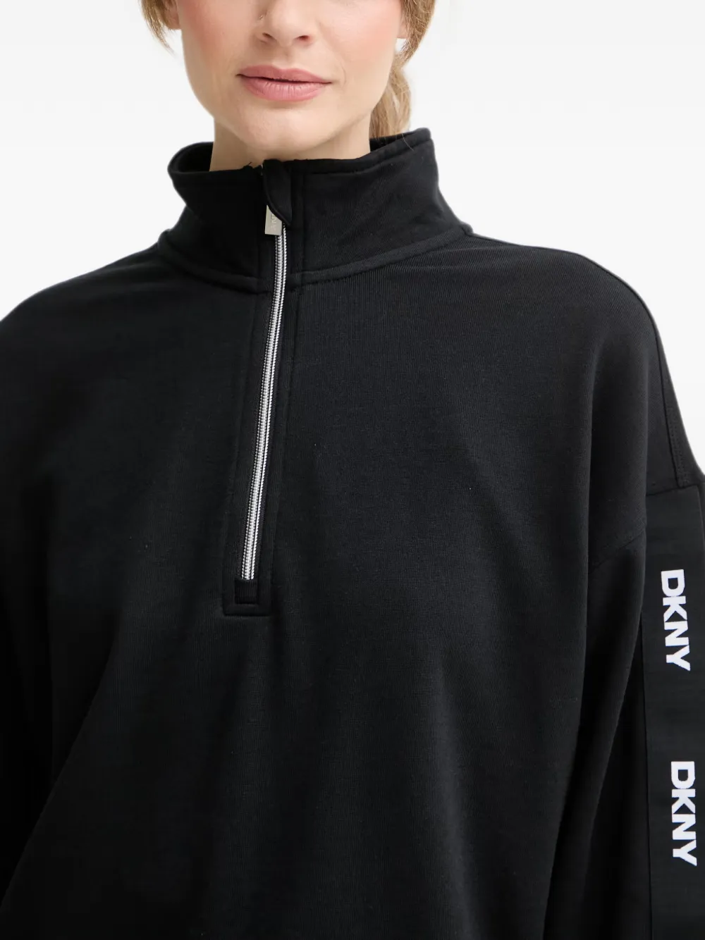 DKNY Sweater met logoband en kwartrits Zwart